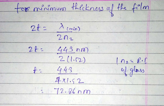 inimum thickness a fm o muNmur) min) 2 (12) XL 72.6 nm