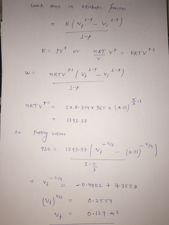 twork donein atiepotre Proces L-7 1-7 γ-L 1-2 Y-1 1393.37 2. /3 920= 139334|y, 3 ヲ vf ニー0.yy o 2+4.3538 2/3 Vf - 0.129 m3