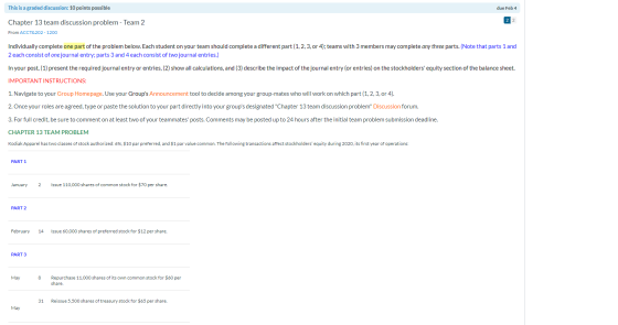 This is a graded discussion: 10 points possible due Feb 4 2 2 Chapter 13 team discussion problem - Team 2 From ACCT&202 - 120