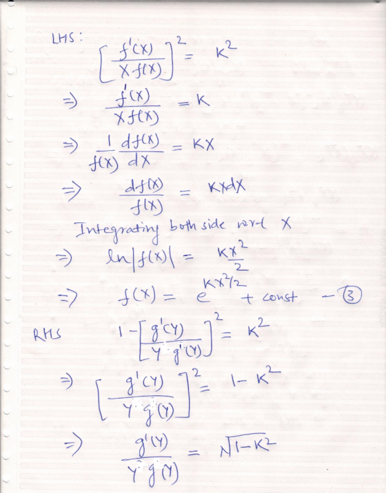 LHS: 1 X FOX). f(x) =K XHX) - I df(x) = KX . f(x) dx = df(x) = kxdx Integrating both side wort X =) en/f(x) = kx2 => $(X) = 4