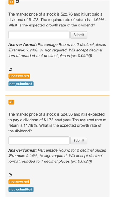 14+ The market price of a stock is $22.76 and it just paid a dividend of $1.73. The required rate of return is 11.69%. What i