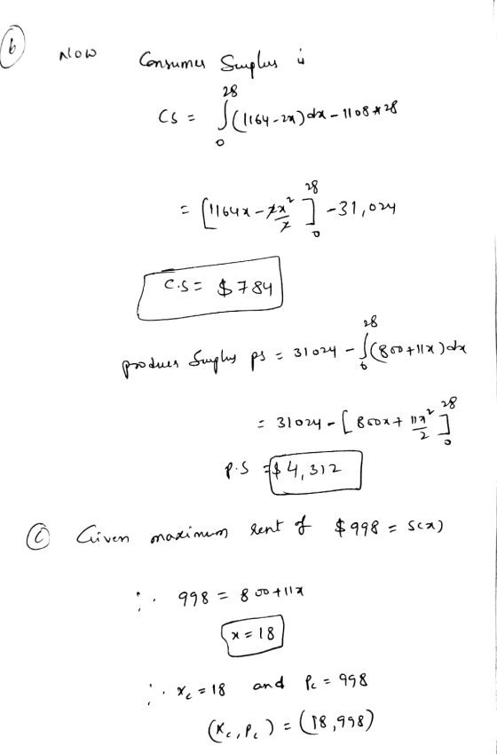 16 alow Consumer Surplus is 28 CS = S (1184-24) dk - 1108428 28 - (1844-7d ] -31,037 C.S: $784 28 (800+114) dhe produes Surph