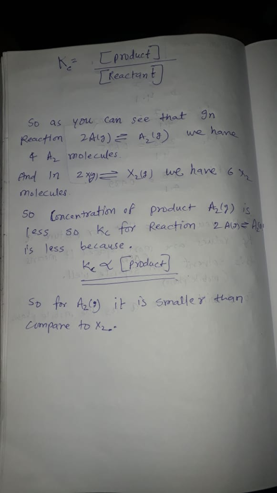 K= [product] [Reactant So as you can see that in Reaction 2 Alg) A 1g) we have 4 Az molecules And in 2 xg) X₂ (3) we have 6%
