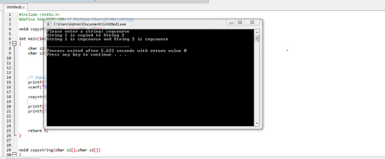 1 2 O x Untitledl.c #include <stdio.h> #define MAX 2+2 SA 3 C:\Users\Admin\Documents\Untitled1.exe 4 void copystPlease enter