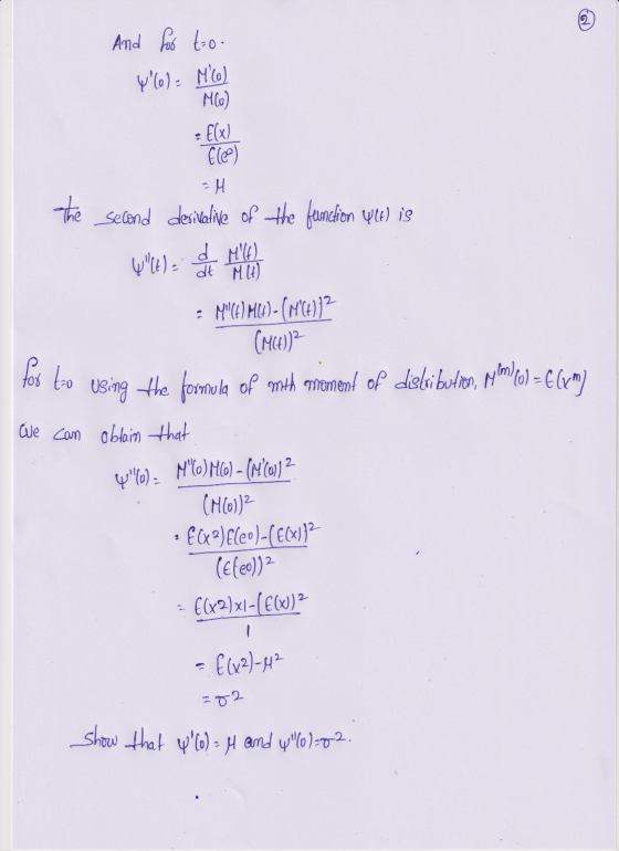 And for to- 4(o)= Mlo) MCo) - E(x) Ele) -4 the second derivale of the function yle) is Wit) est |M(E) ML)- (N°4) ? (MCH))?
