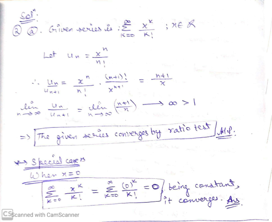 Given series is ** X HER SW! uy - X ht! 11 Unti (n+i) ni ein (+1) lin > Alip The given series converges by ratio test * skaci