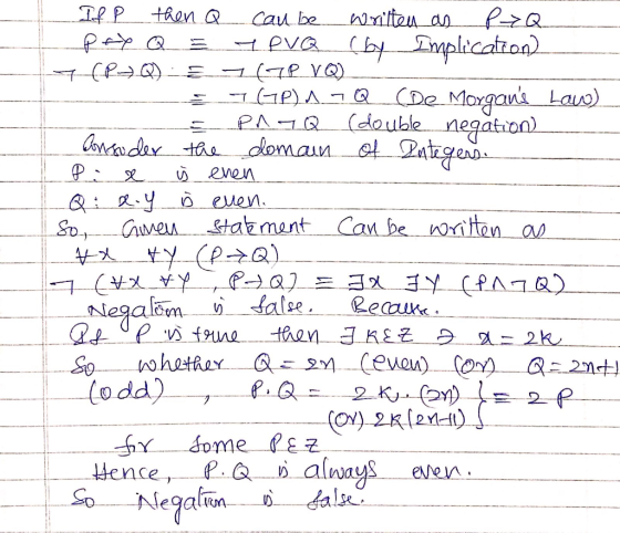 IfP then Q pap Q = writen as 2১২ Cau be ypvQ (by Implication 7(7PVQ). 7(GP)^.7Q (De Morgans Law) PA-Q (double negation ot Pa