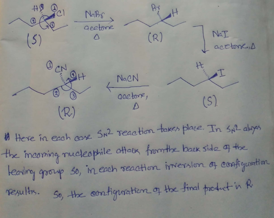 Ho del Nabr Geelone (R) NaI acetone, A I @CNH NGON acetone, (R) Here in each case SN2 reaction takes place. In SAZ alwes the