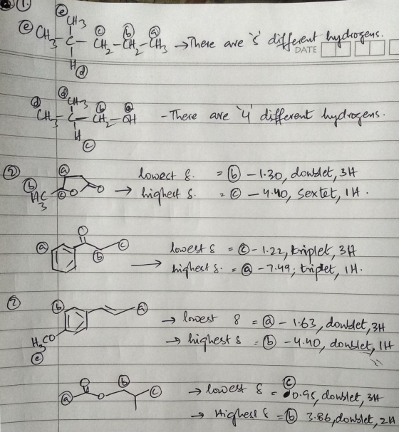 @ the at et lite There ares different hydrogens. I ATE H a a - There are 4 different hydrogens. B y too to lowest &. highest
