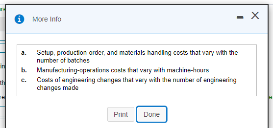 ir 1 More Info .X a. in b. Setup, production-order, and materials-handling costs that vary with the number of batches Manufac