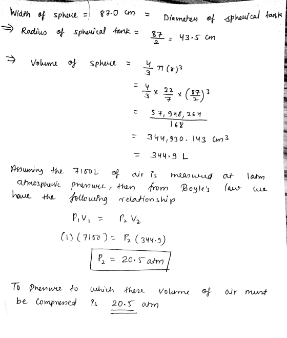UN Width of sphere = 87.0 cm - Radius of spherical tank = sphewcal tanke = Diameter of 87 = 43.5 cm > Volume of sphere = y +