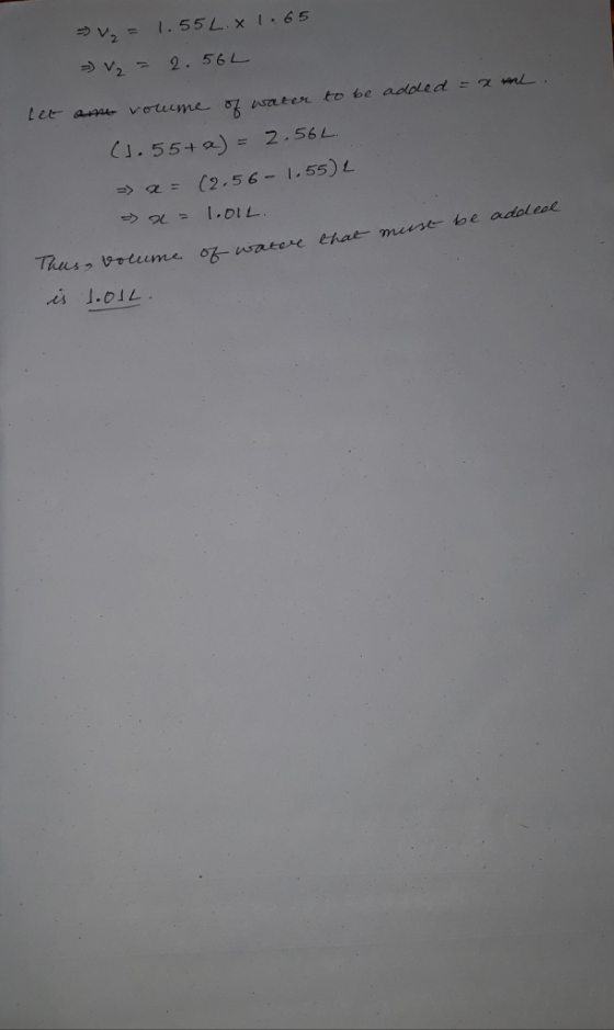 .55L.X I-65 P. 56L Let are voliime usater to be adoled -a L . CI.554a)= 2.56L 2.56- 1.55)L l. וס . Thes Volume o7- Watere Eha