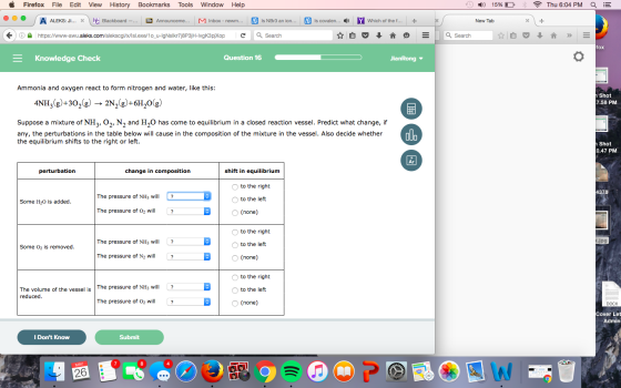 Ammonia and oxygen react to form nitrogen and wate