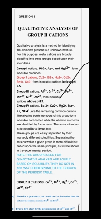 QUESTION 1 QUALITATIVE ANALYSIS OF GROUP II CATIONS Qualitative analysis is a method for identifying the elements present in