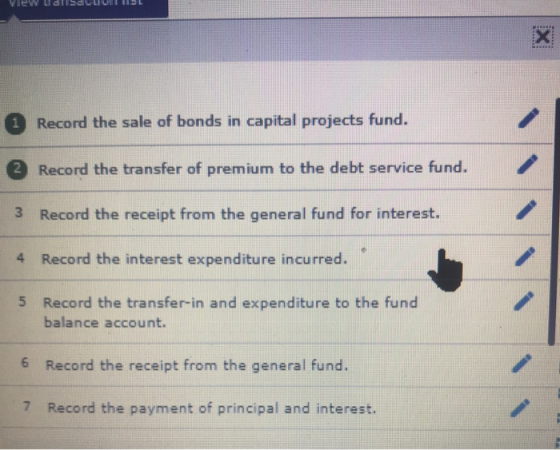 View allsa L HEL 1 Record the sale of bonds in capital projects fund. 2 Record the transfer of premium to the debt service fu