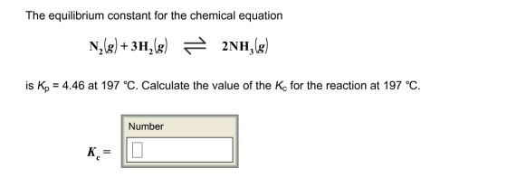 The equilibrium constant for the chemical equation