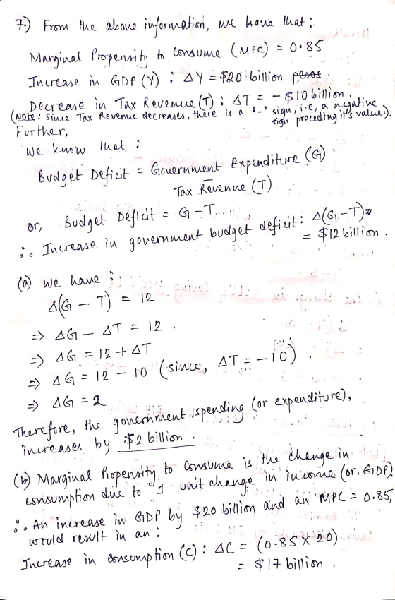 is a sign,i.e, a neganne, (Nore. Since Tax Revenue decreases, there 7.) from the above information, we havie that: Marginal p