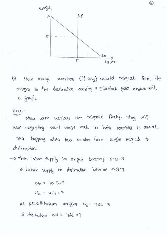 wage 10 Labor b) How many origin to the a geh. workers (if any) would migrate from the destination country ? Illustrate your