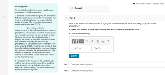 A Review | Constants Periodic Table Correct Learning Goal: To calculate theoretical and percent yields, given the masses of m