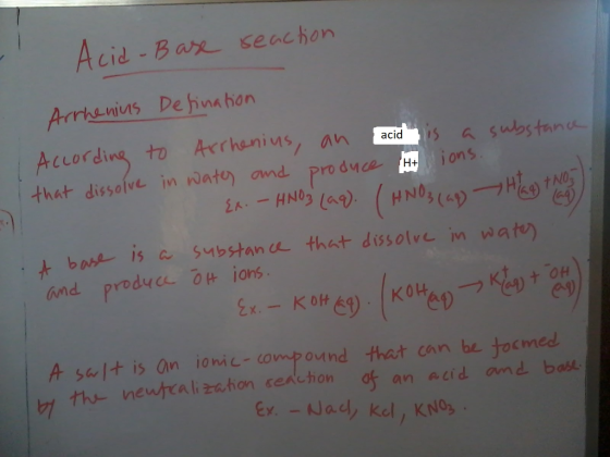 cid -Ban seachon Arrhemus Dehina har acid that dissolve in wato and pro duce i on s b 1 bstan that dissolvc in wate) and produc. ?+ ions A salt is an ioni- compound that can be tocmed neuf?alizntion cenchon Ex-Na, kel, KN03