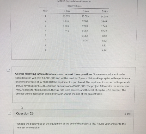 MACRS Depreciation Allowances Property Class 3-Year 5-Year 33.33% 20.00% 44.45 32.00 14.81 19.20 7.41 11.52 7-Year 14.29% 24.