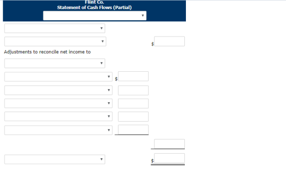 Fint co. Statement of Cash Flows (Partial) Adjustments to reconcile net income to
