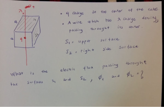 at of the cube. the center q charge has 9 which a charge density, A wire center. passing throught a 4 Sie upper sustace side