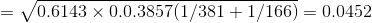 V0.6143 × 0.03857(1/38 1 + 1/ 166) = 0.0452