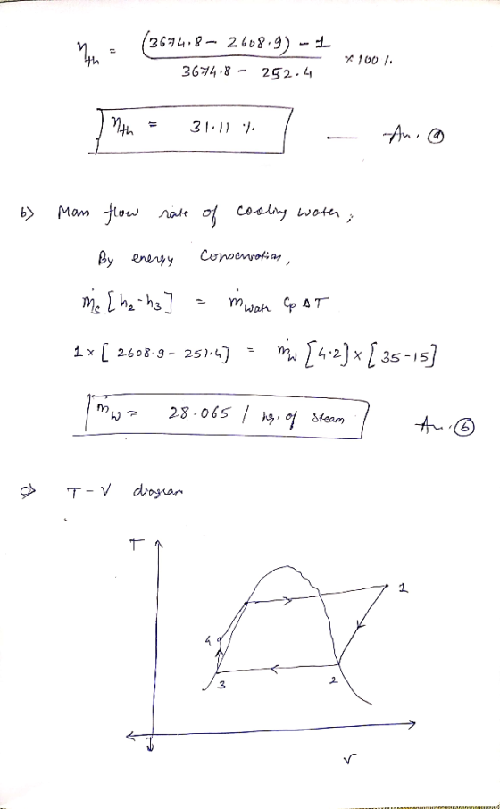 (3674.8– 2608.9) - 1 36=1418 - 252.4 *1001 ) 9th = 31.11 y. Ang 6) Mars flow rate of cooling water, By energy conservation, m