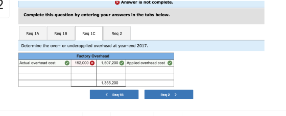 X Answer is not complete. Complete this question by entering your answers in the tabs below. Req 1A Req 1B Req 10 Req 2 Deter