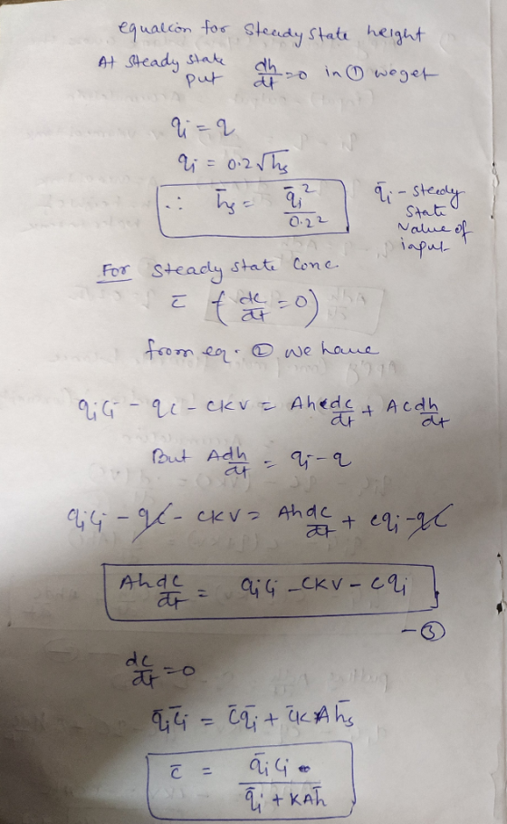 equalion for steady state height At steady state thao in weget 0.22 2 = 2 Ti = 0.2 hhs 1. = 9,27 T-steedy State Nalue of lapu