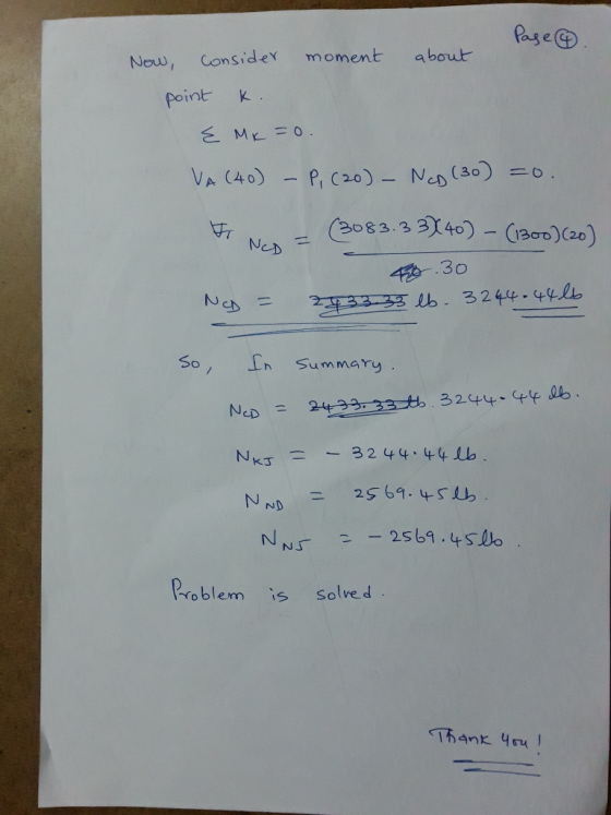 Pase Now, consider moment about point k. & Mr =0. VA (40) - P, (20) - NcD (30) =0. T N - (2083.3 314o) - (30)(20). 10.30 Ng =