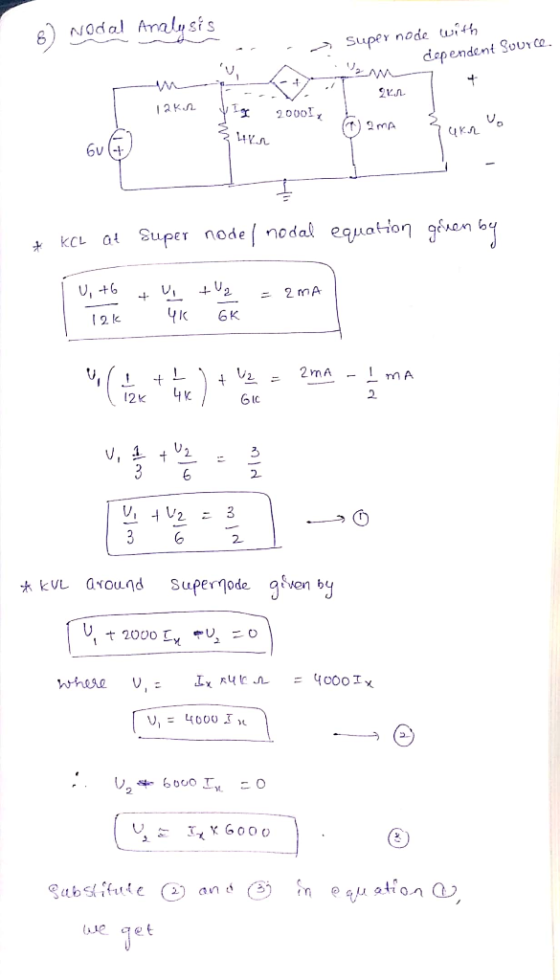 6) dal Aral si s Super node with dependent Soua 3x 2000 ネkc1 a super node! nodak equation ga en 6 U, +6 12 k GK GIC 그 ろ 2. 2