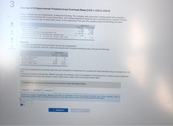 3. Exercise 2-13 Departmental Predetermined Overhead Rates [LO 2-4, LO2-2, LO2-4) White Company has two departments, Cutting