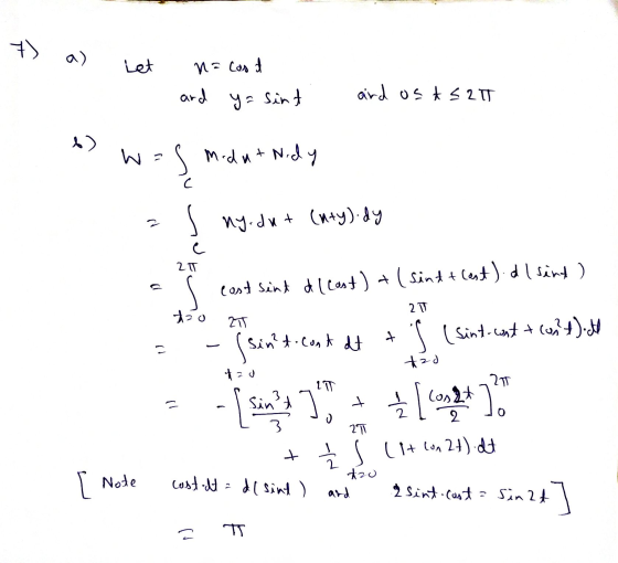 7) Let n = Cast and sint ard ost sau ya b) was madu+ Niedy s ny.dut (nty).dy C 2T east sind d (east) + (sint + cest). d l sin