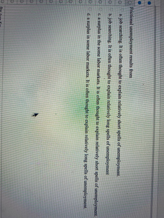 o Frictional unemployment results from a . job searching. It is often thought to explain relatively short spells of unemploym