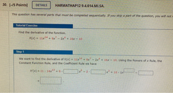 30. [-15 Points] DETAILS HARMATHAP12 9.4.014.MI.SA. This question has several parts that must be completed sequentially. If y