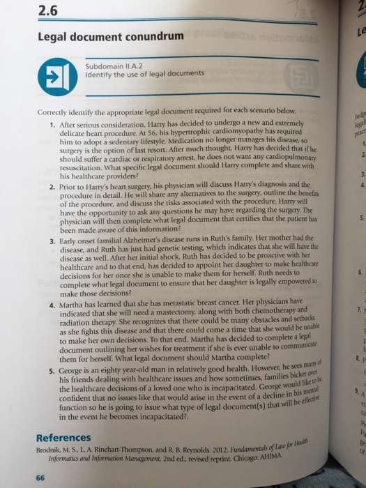 2.6 Legal document conundrum Subdomain II.A.2 Identify the use of legal documents Correctly identify the appropriate legal do