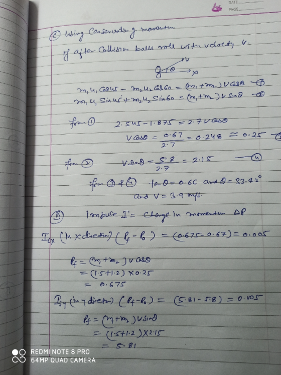 DATE PAGE wing Conservating a momentin if after Collision balls roll with velocity v. 6 me, Casus-22, U, CS 60 = (mitm) UGSO