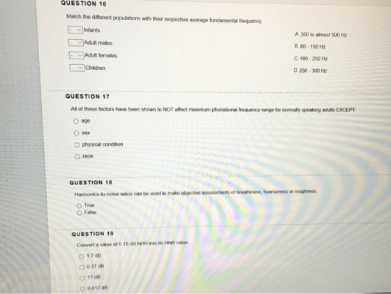 Match the different populations with their respect