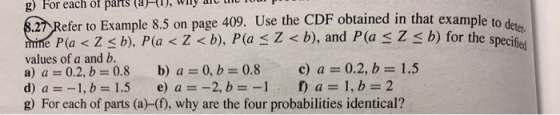 g) For each of parts ( 21 ), Wily all the tou 8.27 Refer to Example 8.5 on page 409. Use the CDF obtained in that example to