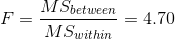 F=\frac{MS_{between}}{MS_{within}}=4.70