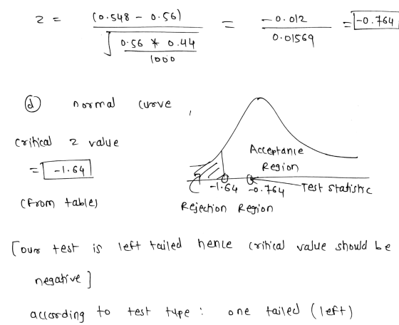 2= 10.548 - 0.56) -0.012 -1-0.764 0.01569 1 0.56*0.44 1000 @ normal curve critical a value +1 -1.647 Acceptance - Region C -1