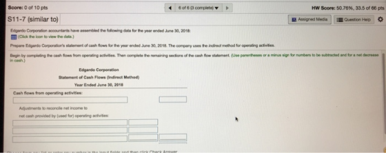 Score: 0 of 10 pts 6 of 63 complete HW Score: 50.76%, 33.5 of 66 pts S11-7 (similar to) Assigned Media Question Help Edgardo