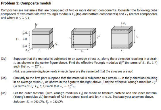 Problem 3: Composite moduli Composites are materials that are composed of two or more distinct composed of two materials with