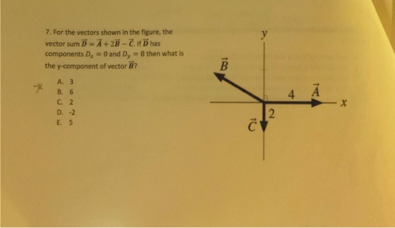 7. For the vectors shown in the figure, the vector sum D = A + 2B-C.If D has components D = 0 and Dy = 8 then what is the y-c