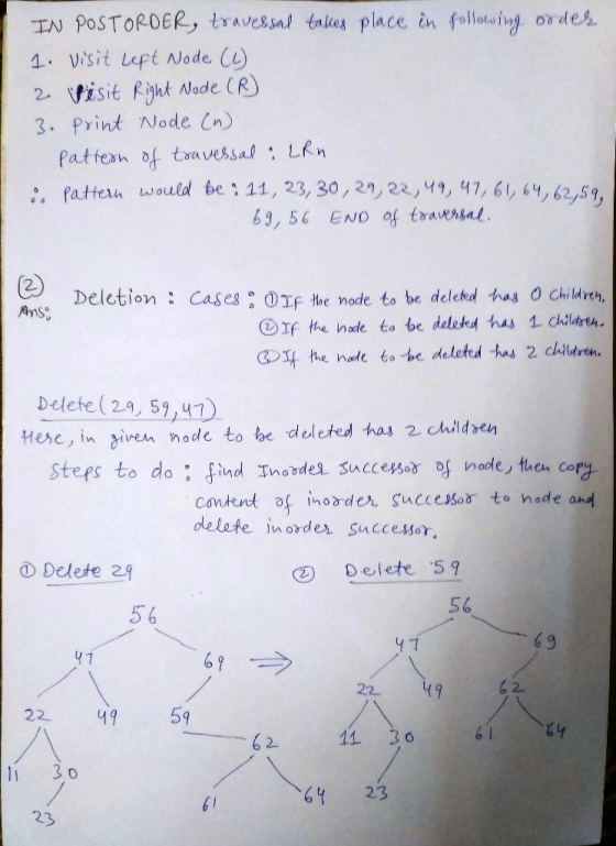 IN POSTORDER, travessal takes place in following order 1. Visit Left Node (6) 2 Visit Right Node (R) 3. Print Node (n) patter