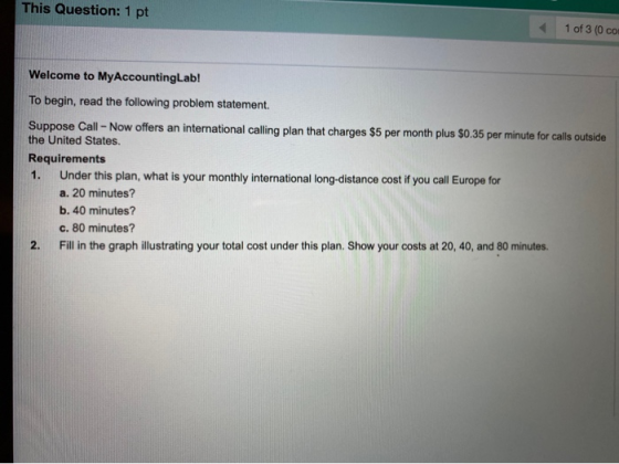 This Question: 1 pt 1 of 3 0 com Welcome to My AccountingLab! To begin, read the following problem statement. Suppose Call -