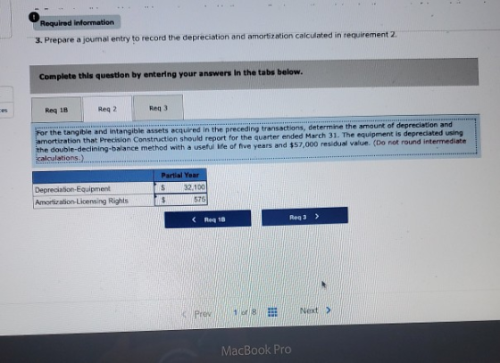 Required information 3. Prepare a journal entry to record the depreciation and amortization calculated in requirement 2 Compl