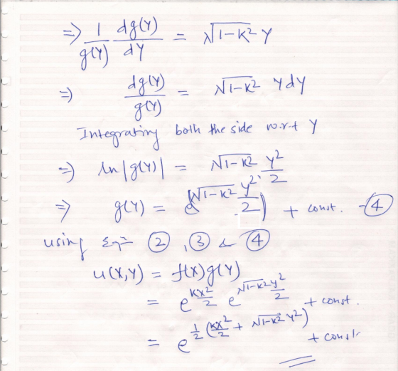 = I dg (7) - XI-K²Y - word - daly) - NI-K2 Ydy gly) Integrating both the side word y =) In/ grr) 1 = NI-12 y2 = g(Y) = 1 ke 2